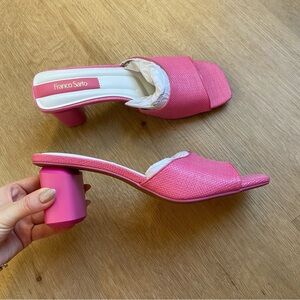 Franco Sarto Linley Sandals Heel Slip On Slides Pink Leather Womens